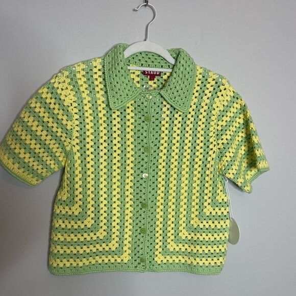 $325 STAUD Mabel Crochet Collared Shirt NWT  Small - Picture 7 of 11